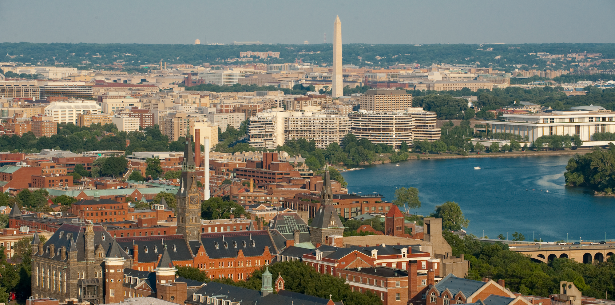 Georgetown's campus with the Washington Monument in the distance.