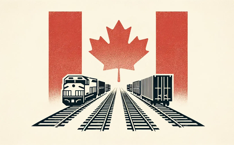 two trains and the canadian flag