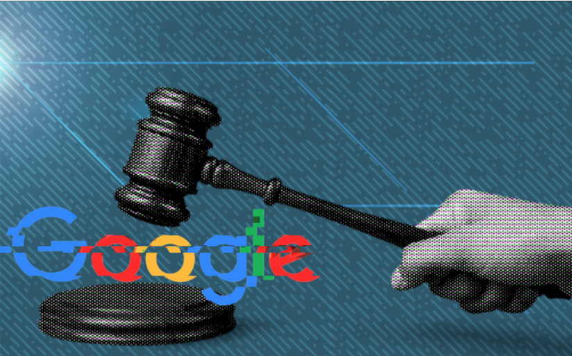 Google logo being smashed by a gavel